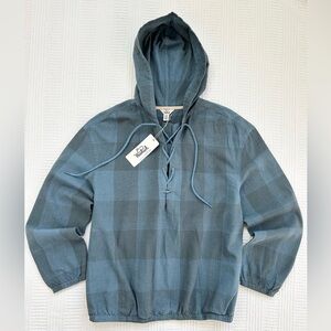 Woolrich Hoodie Hemp Blend Pullover Dark Slate Blue/Teal Size Large